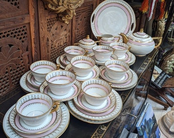Antique Tea Set pale Pink Gold Porcelain 35 pieces, gorgeous Rlimt // Cottage Coffee set vintage