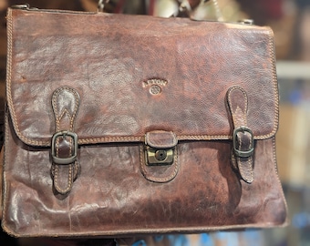 Maletín de piel ASTON vintage // Bolso de piel marrón