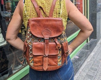 Longchamp Vintage leather Kilim backpack // Designer ethnic leather