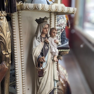 Virgin and child Statue Olot in wooden Base // Old Virgin of Carmen, Virgin Sculpture, Virgin Carmen, Our Lady Statue, Madonna Statue, Olot