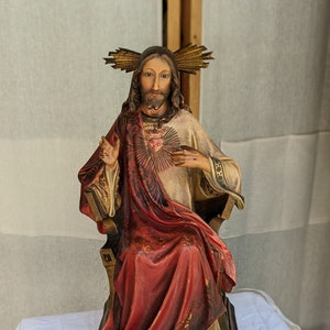 Jesus Christ statue, Sacred Heart of Jesus chalkware sculpture, Catholic sculpture for home altar, Christian gift.