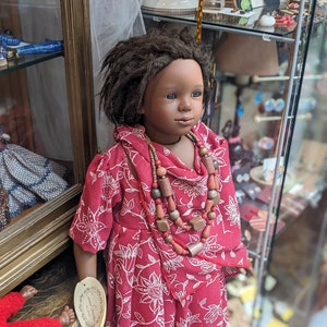 Vintage Black African Doll porcelain in box // Spanish Artist collection doll