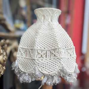 Vintage Table Lamp Crochet and wood 1970 /Boho Macrame tabe lamp/  Boho home decor / Hippie decor