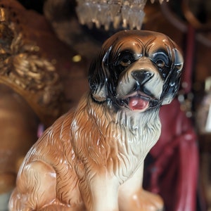 Vintage Saint Bernard Dog ceramic Large vintage polychrome plaster sculpture