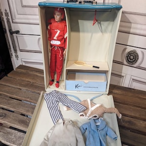 Vintage Ken Doll Case Lot Brown Hair Ken Doll and Assorted Clothing 1960&#39;s Mattel touchdown #799