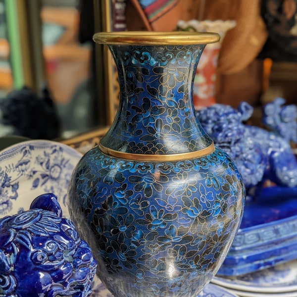 Vase cloisonné chinois du 19ème siècle Bleu // Chine Vase Home Decor