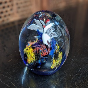 Vintage Millefiori decorative egg shaped art glass paperweight, Crane Murano style // Glass Paperweight