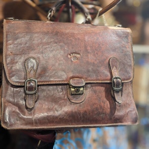 Vintage ASTON leather briefcase // Brown leather Bag
