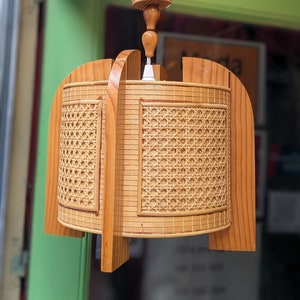 Vintage Rattan Wicker Light // Midcentury Ceiling Lamp Handmade