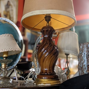 Vintage Table Lamp Manises Brown // Vintage Light Home Decor