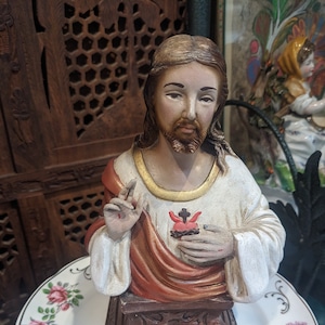 Sacred Heart of Jesus Plaster Bust // Religious figurine