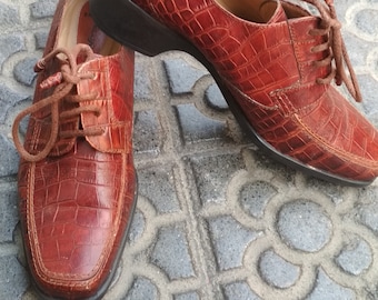 Zapatos piel grabada vintage mujer / Zapatos de piel elegantes / Zapatos Oxford