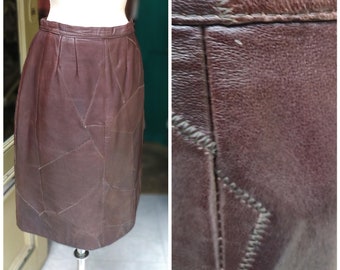 Vintage Leather skirt brown Women // Genuine Brown leather skirt