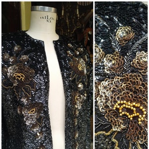Vintage sequin jacket / Retro Jacket / Flowers embroidery Jacket / Cocktail Jacket / Vintage Sequin Cardigan/ Vintage Fashion