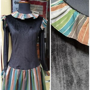 Vintage 1980s dress Black Velvet Drop Waist - Tutu Gold & colorful