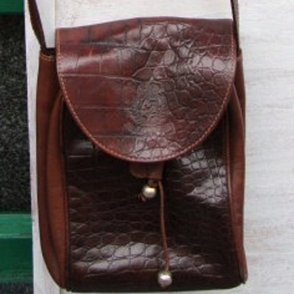 Vintage Bag embossed brown leather crossbody /Vintage leather shoulderbag/ Trade Mark Bridas