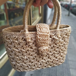 Vintage Beige Raffia handbag // Retro purse Natural raffia Straw handbag