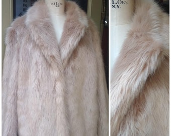 Vintage Faux fur Beige coat/ Women Furly Coat