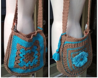 Bags Crochet Handmade Shoulder bag Blue and Brown / Summer Crochet Handmade / Tote Bag