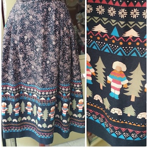 Gonna vintage anni &#39;50 / Stampa Silhouette invernali in cotone
