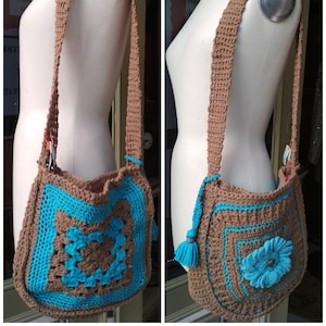 Bags Crochet Handmade Shoulder bag Blue and Brown / Summer Crochet Handmade / Tote Bag