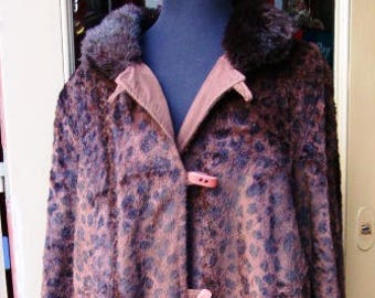 Vintage Oversize Coat Print Rainbow Reversible / Warmy Unisex Vintage Coat / Brown Print