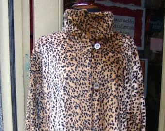 Vintage Leopard Print Faux Fur Reversible Coat / Fashion Coat Vintage / Rainbow Vintage Coat