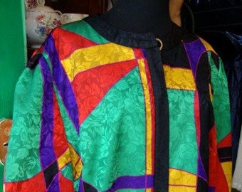 Vtg 80s colorfull ornate print silky bomber jacket/