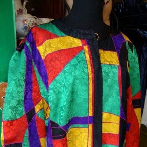 Vtg 80s colorfull ornate print silky bomber jacket/