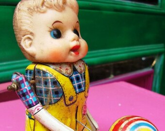 Automate Ancien Enfant à La Valise - Jouet Mécanique Original Chine 1980