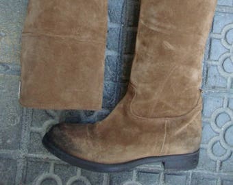 Vintage Beige ante piel occidental botas / botas hechas a mano / made in Italy