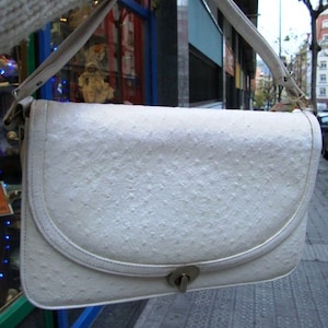 60s Vintage Handbag Genuine Ostrich Purse White with small ostrich purse