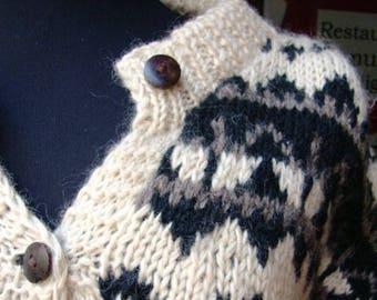 ON SALE Vintage handgemachte Wolle handgesponnene Wolle Jumper Man XXL / traditionelle Aran Pullover keltische Stil Jacke /Boho Hipster