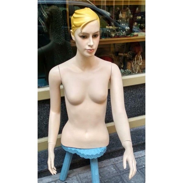 Mannequin demi-corps vintage / Mannequin blond avec bras et mains articulés