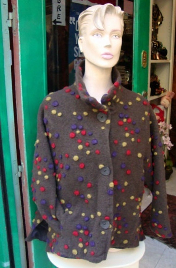 Vintage Jacket Coat Boho Wool Felt multicolor / H… - image 3