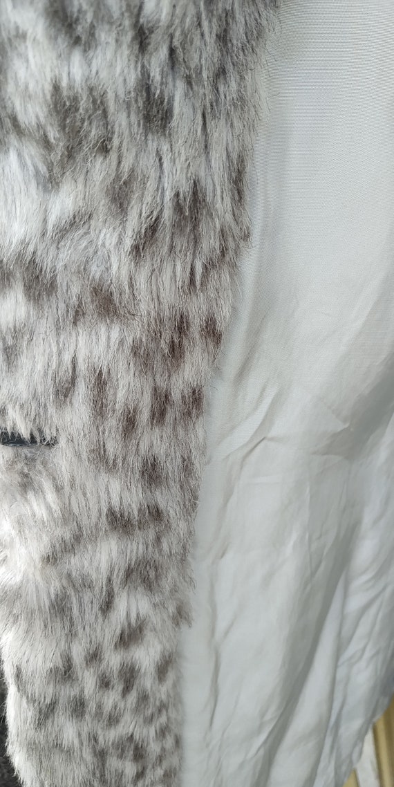 Vintage Print coat Gray Faux Fur // Cozy jacket L… - image 4