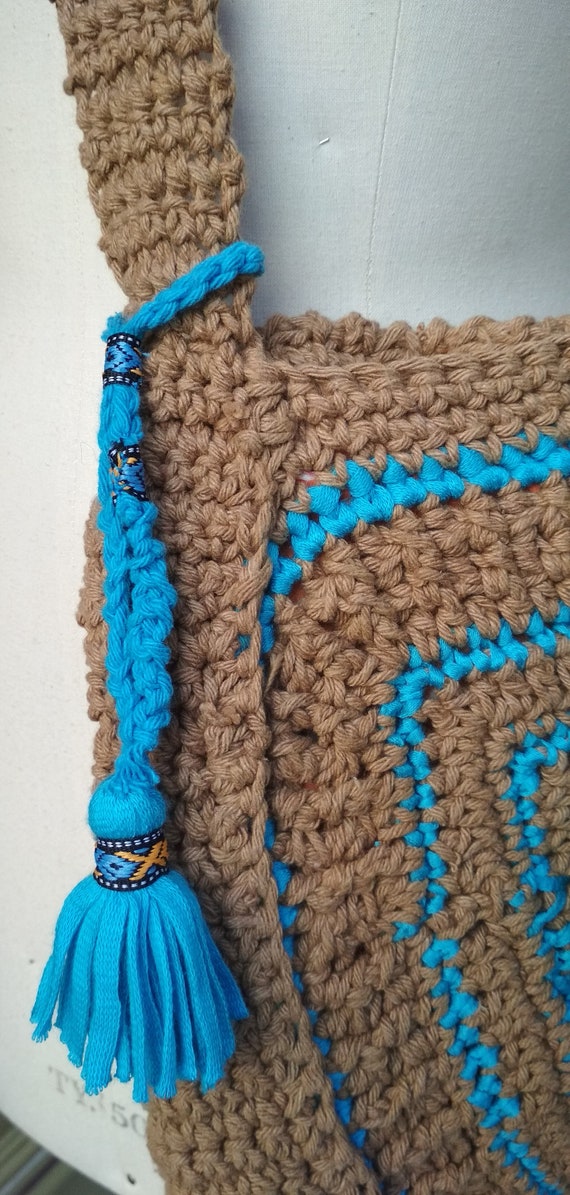 Bags Crochet Handmade Shoulder bag Blue and Brown… - image 4