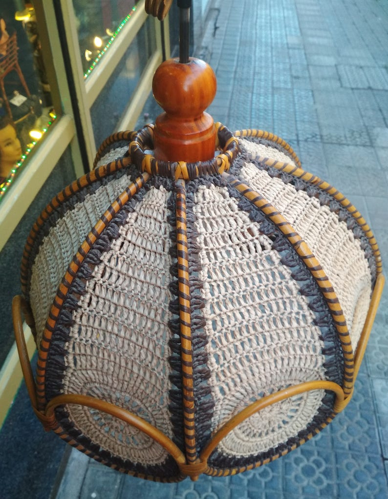 Vintage Raffia Crochet Ceiling Lamp Chandelier Image 0