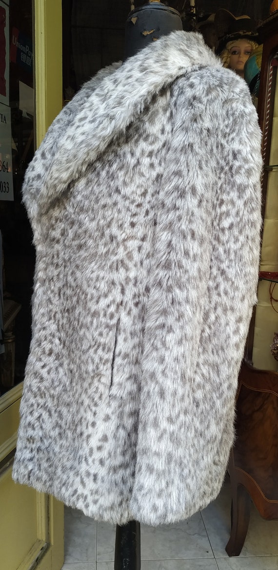 Vintage Print coat Gray Faux Fur // Cozy jacket L… - image 6