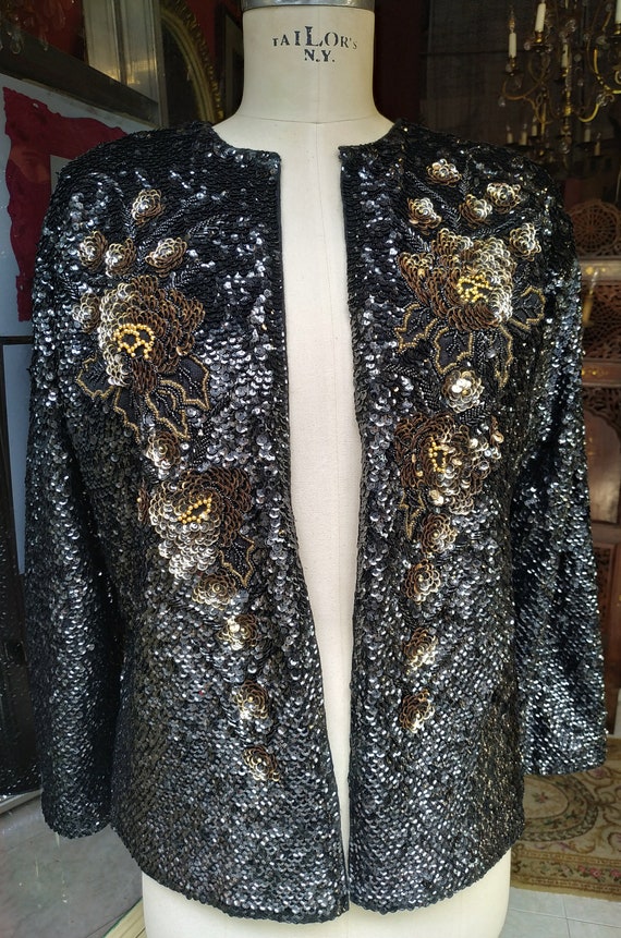 Vintage sequin jacket / Retro Jacket / Flowers em… - image 3
