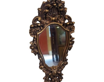 Antique French 19th C Baroque Carved Wooden Gold Gilded Ornate Wall Mirror, Vintage Baroque Rococo Decorative Gilt Glass France / Florentine