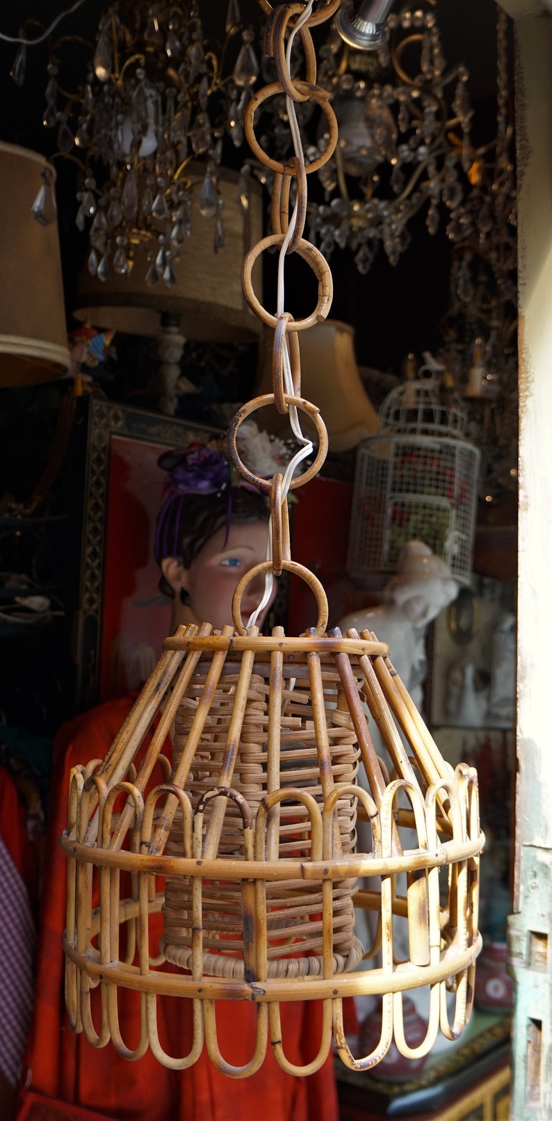  Lampe  de plafond  en bambou  en osier vintage Home Decor 