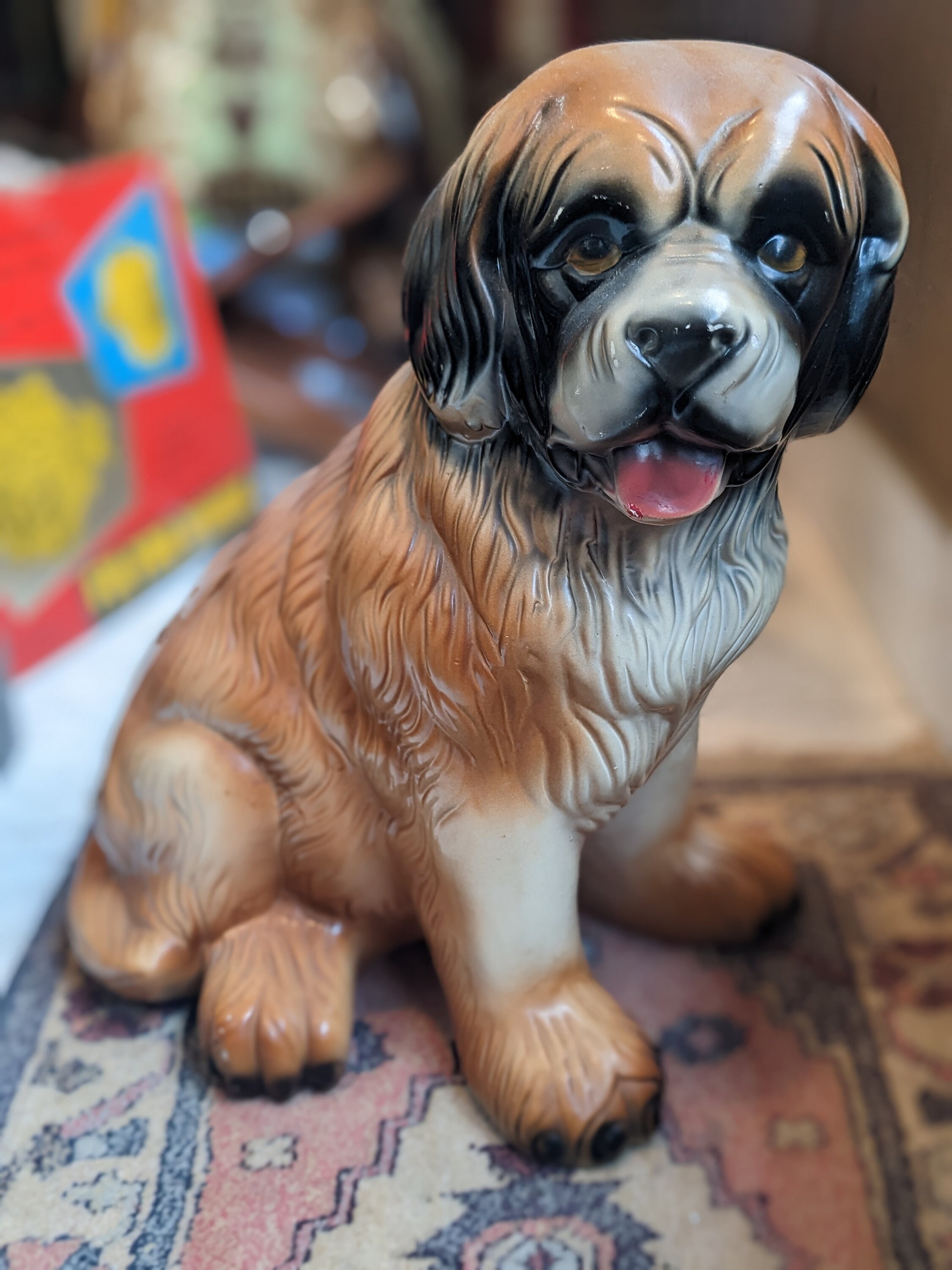 ヴィンテージ セントバーナード犬 陶器 大型ヴィンテージ 多色石膏彫刻