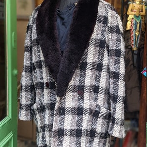 Vintage Coat Charles Maudret Square Black and White pure wooll Made in France