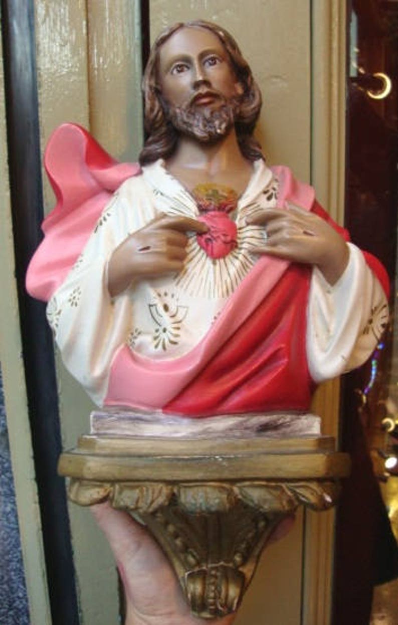 Sacred Heart of Jesus Plaster Bust Antique Christ Vintage Wall Etsy