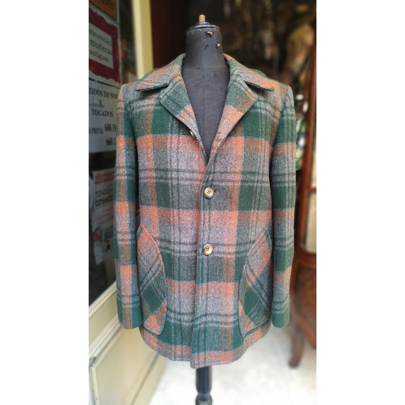 green plaid wool coat