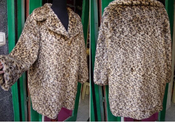 Vintage Faux Fur 80s Leopard / Jacket Faux Fur Coat Animal Print