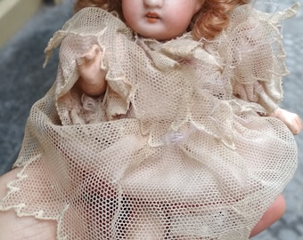 Ancienne Poupée GEBRUDER KUHNLENZ - Tête Porcelaine, Yeux Bleus, Bouche Ouverte