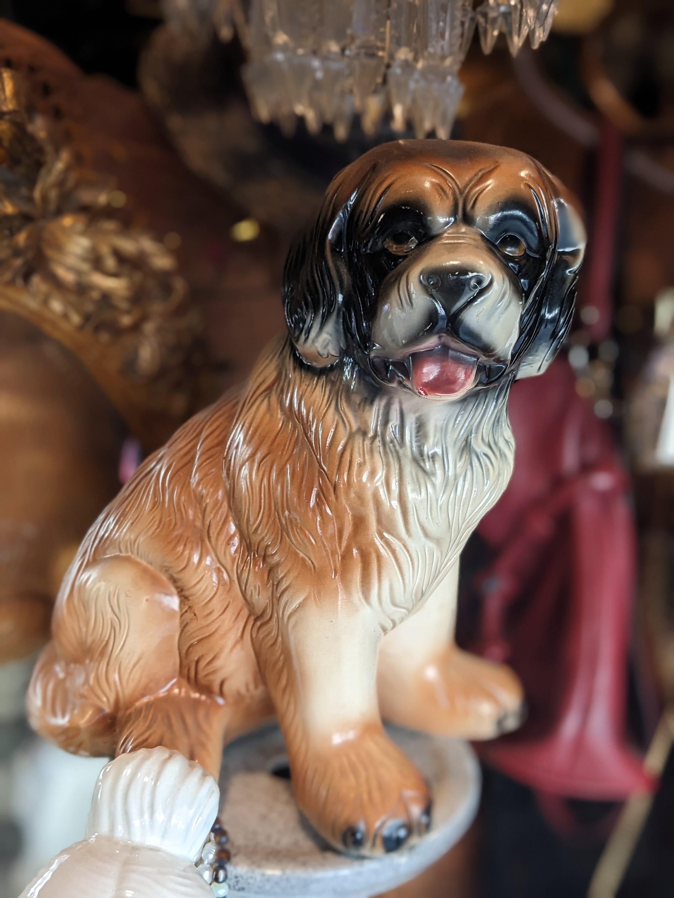 Vintage Saint Bernard Dog Ceramic Large Vintage Polychrome Plaster