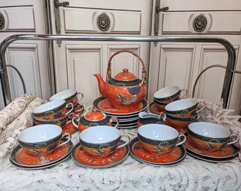 食器  tea set Antique Japanese Satsuma Moriage Tea Set Dragonware Moriage